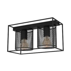 EGLO Plafonnier Catterick, Noir, Deux Abat-jour Cage -Luminaire 10001764 2
