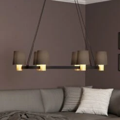 EGLO Lustre Edale, 6 Abat-jour Tissu Cappuccino, Ovale