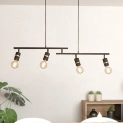EGLO Suspension Lurone, Noire, à Quatre Lampes