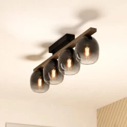 EGLO Plafonnier Filago, Quatre Abat-jour En Verre Fumé