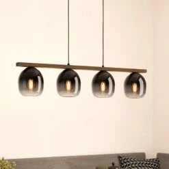 EGLO Suspension Filago, Quatre Abat-jour En Verre Fumé
