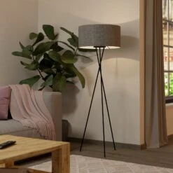 EGLO Lampadaire Fondachelli Avec Abat-jour En Lin Gris -Luminaire 10001845 2