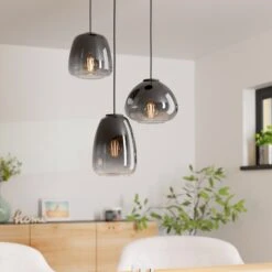EGLO Suspension Aguilares Verre Fumé 3 Lampes Ronde 10 EGLO Suspension Aguilares Verre Fumé 3 Lampes Ronde -Luminaire 10001851 2