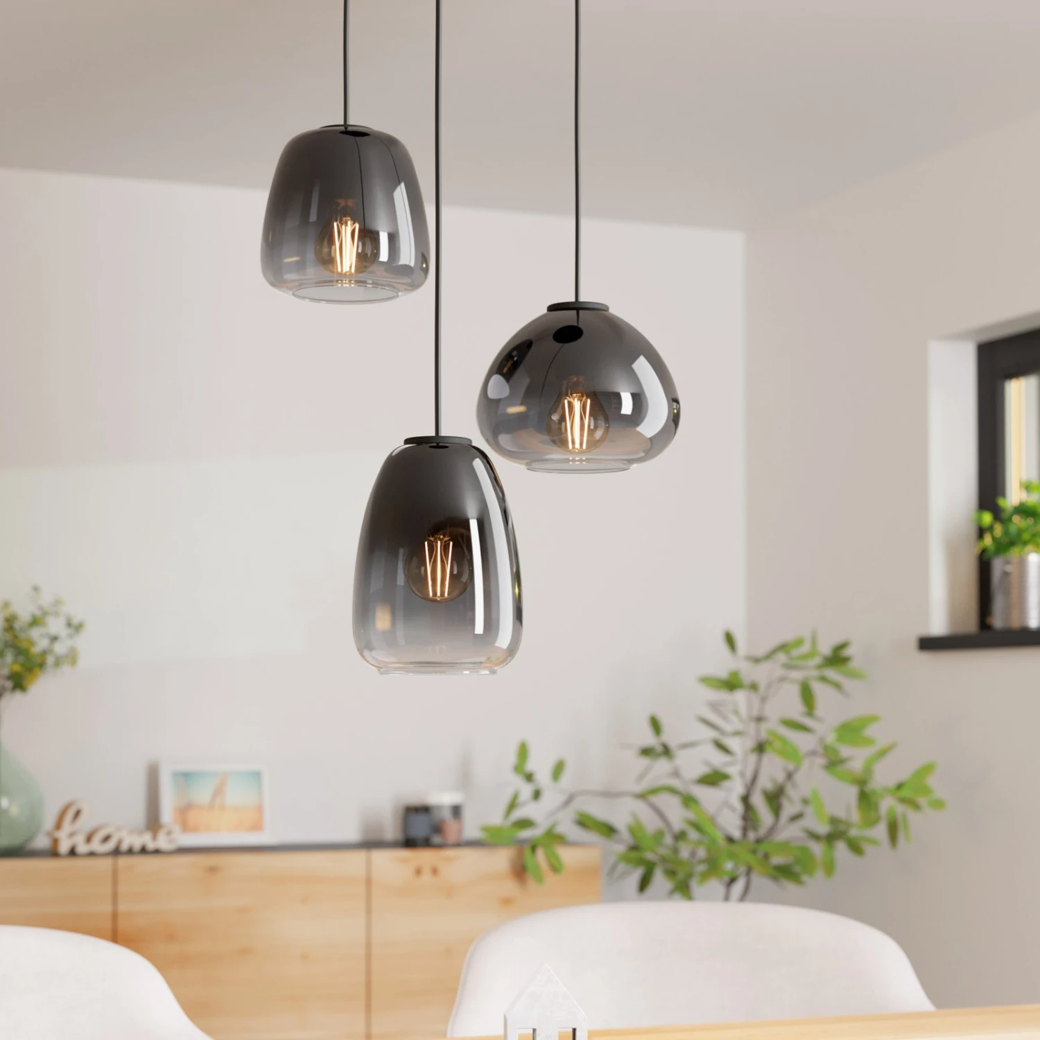 EGLO Suspension Aguilares Verre Fumé 3 Lampes Ronde 5 EGLO Suspension Aguilares Verre Fumé 3 Lampes Ronde – Image 3