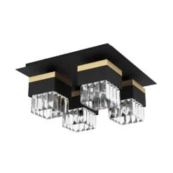 EGLO Plafonnier Barrancas, Noir/doré, Verre Cristal -Luminaire 10001852 2