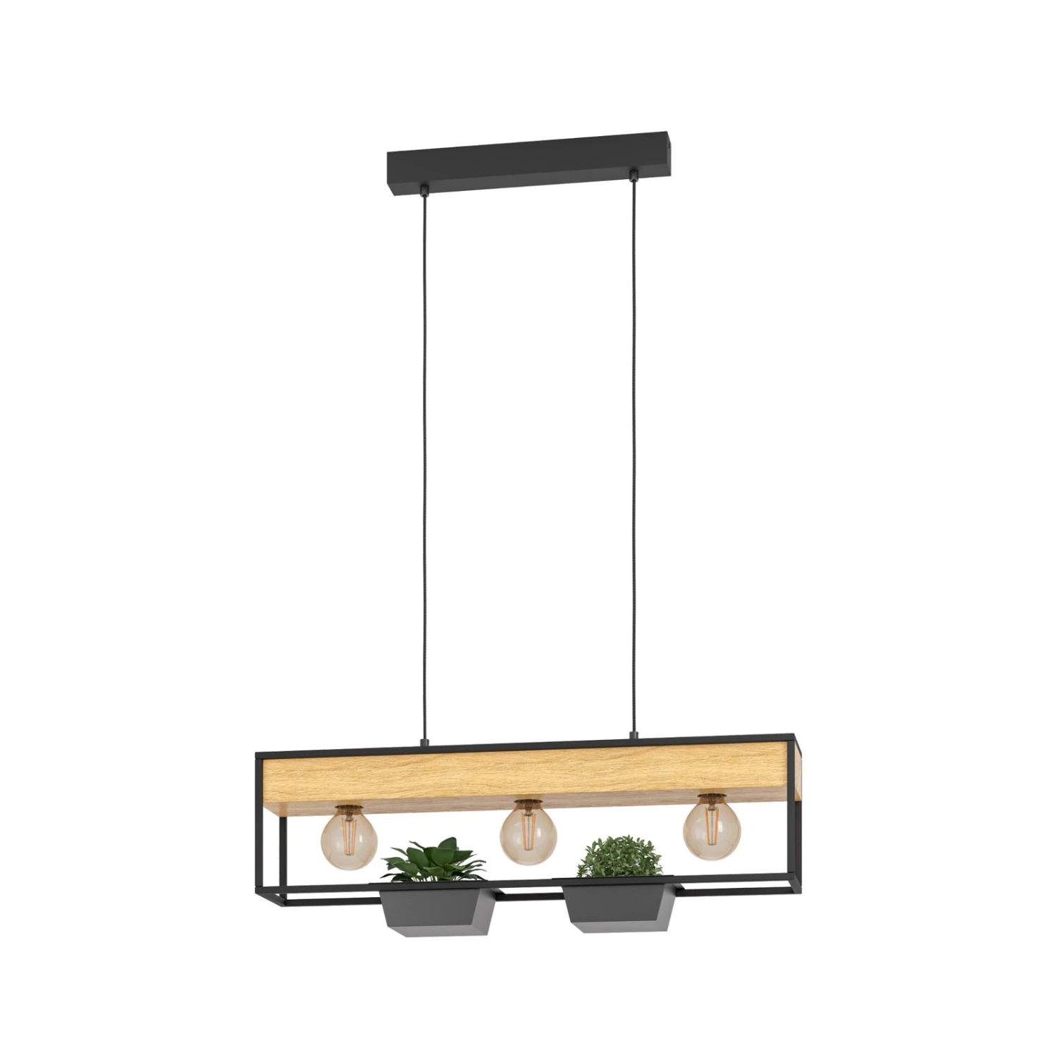 EGLO Suspension Libertad 1, 3 Lampes Noire/bois Naturel 6 EGLO Suspension Libertad 1, 3 Lampes Noire/bois Naturel – Image 4