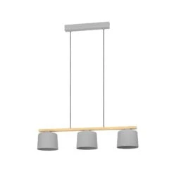 EGLO Suspension Mariel 3 Lampes Gris Clair Bois Naturel -Luminaire 10001878 2