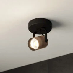 EGLO Spot Plafond Cayuca Noir/décor Bois, Une Lampe