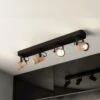 EGLO Spot Plafond Cayuca Noir/décor Bois, Quatre Lampes