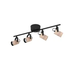 EGLO Spot Plafond Cayuca Noir/décor Bois, Quatre Lampes -Luminaire 10001899 2