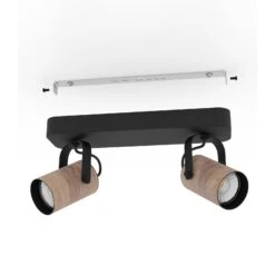EGLO Spot Plafond Cayuca Noir/décor Bois, Deux Lampes -Luminaire 10001900 4