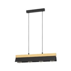 EGLO Suspension Tarrafo Noire, Bois Naturel, à 4 Lampes