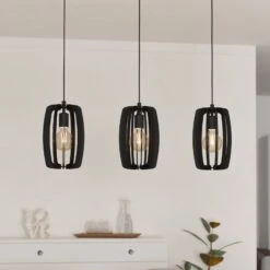 EGLO Suspension Bajazzara, Trois Abat-jour Cages, Noire