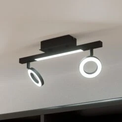 EGLO Spot Plafond LED Cardillio 2 Noir, Deux Anneaux