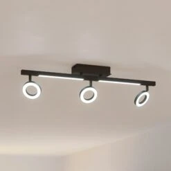 EGLO Spot Plafond LED Cardillio 2 Noir, Trois Anneaux