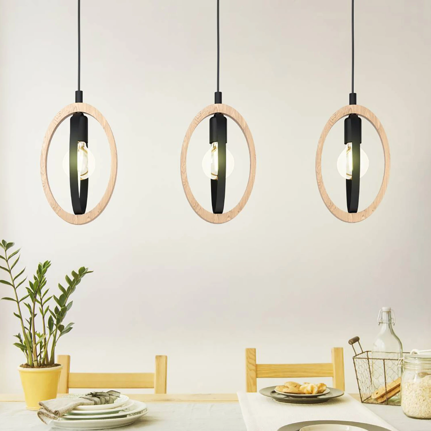 EGLO Suspension Basildon Détails Bois 3 Lampes Linéaire 3 EGLO Suspension Basildon Détails Bois 3 Lampes Linéaire