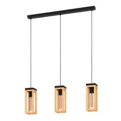 EGLO Nafferton Suspension En Bois, à Trois Lampes