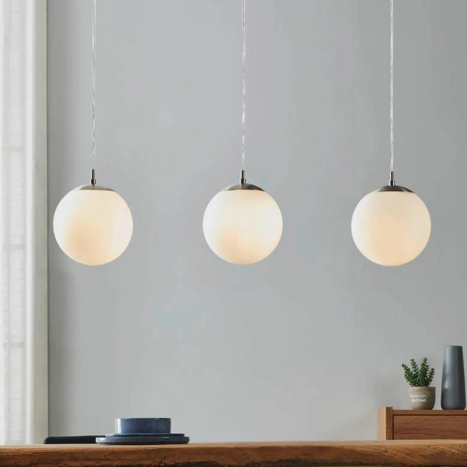 EGLO Rondo Suspension, à 3 Lampes, Nickel/blanche 3 EGLO Rondo Suspension, à 3 Lampes, Nickel/blanche