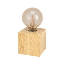 EGLO Lampe à Poser Prestwick 2 Cube De Bois, Naturelle -Luminaire 10015146 2
