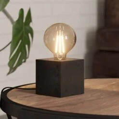 EGLO Lampe à Poser Prestwick 2 Cube En Bois, Noire