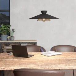 EGLO Suspension Grizedale à 1 Lampe, Noire/laiton -Luminaire 10015154 1