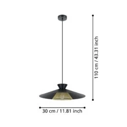 EGLO Suspension Grizedale à 1 Lampe, Noire/laiton -Luminaire 10015154 4
