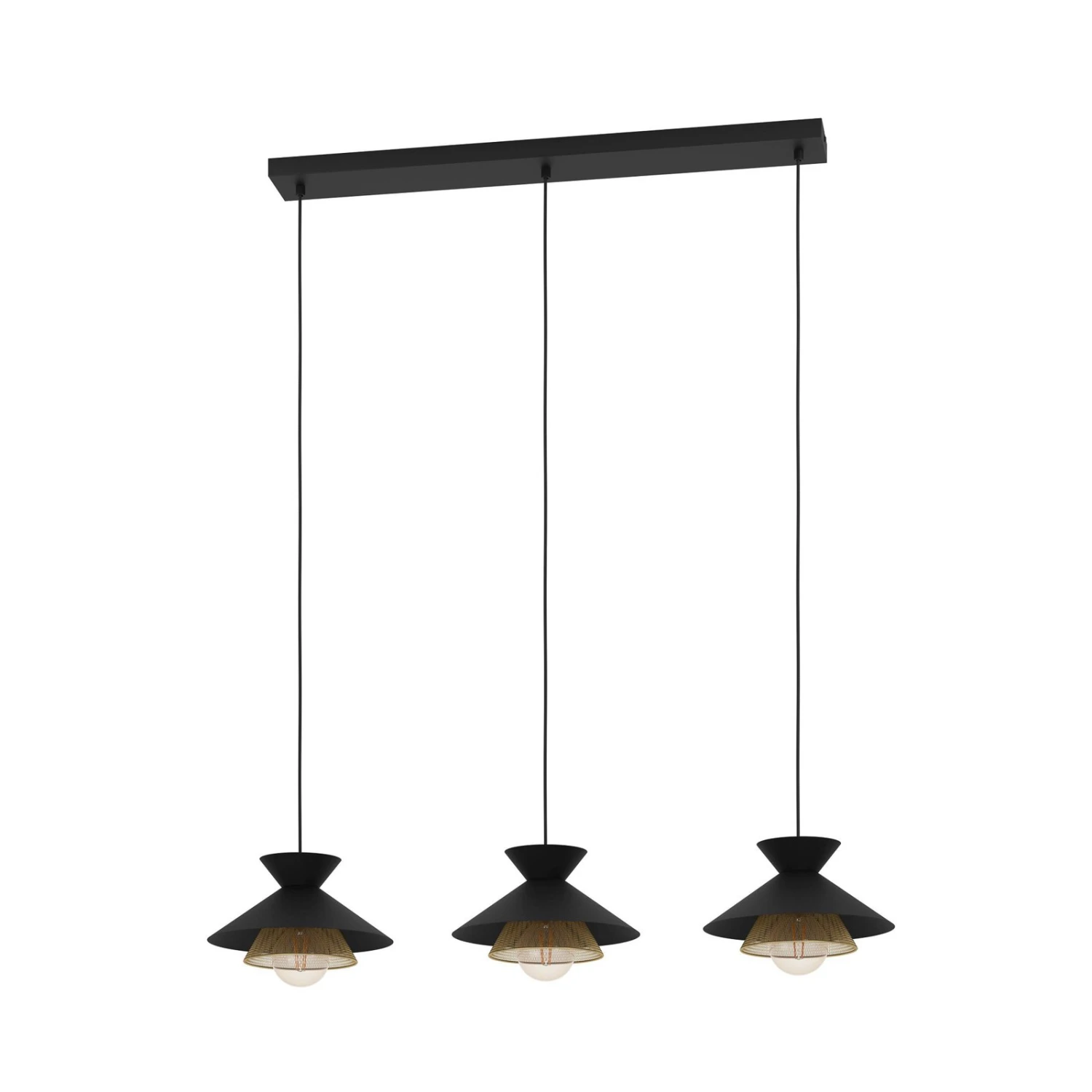 EGLO Suspension Grizedale à 3 Lampes, Noire/laiton 4 EGLO Suspension Grizedale à 3 Lampes, Noire/laiton – Image 2