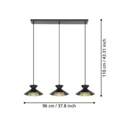 EGLO Suspension Grizedale à 3 Lampes, Noire/laiton 9 EGLO Suspension Grizedale à 3 Lampes, Noire/laiton -Luminaire 10015155 2