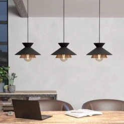 EGLO Suspension Grizedale à 3 Lampes, Noire/laiton