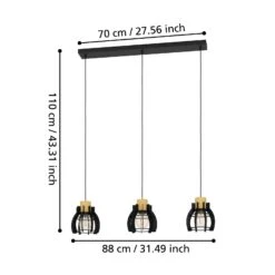 EGLO Suspension Stillington 1, à 3 Lampes, Barres -Luminaire 10015158 3
