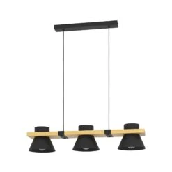 EGLO Suspension Maccles En Noir Avec Bois, à 3 Lampes -Luminaire 10015200 2