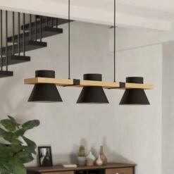 EGLO Suspension Maccles En Noir Avec Bois, à 3 Lampes