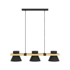 EGLO Suspension Maccles En Noir Avec Bois, à 3 Lampes -Luminaire 10015200 3