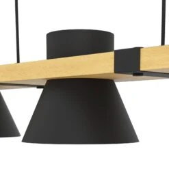 EGLO Suspension Maccles En Noir Avec Bois, à 3 Lampes -Luminaire 10015200 4