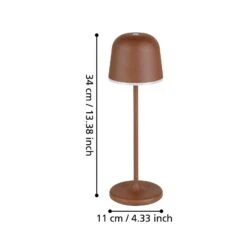 EGLO Lampe De Table LED Mannera, Batterie, Brun Rouille -Luminaire 10015263 2