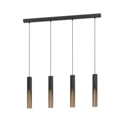 EGLO Suspension LED Barbotto En Noir/chêne, à 4 Lampes