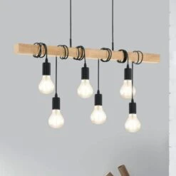 EGLO Suspension Townshend Avec Du Bois 6 lampes