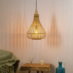 EGLO Suspension Amsfield En Bambou, Forme De Poire -Luminaire 3032305 3