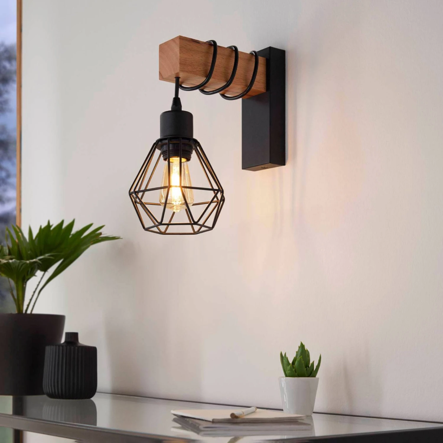 EGLO Applique Townshend 5 Bois Profonde + Abat-jour 6 EGLO Applique Townshend 5 Bois Profonde + Abat-jour – Image 4