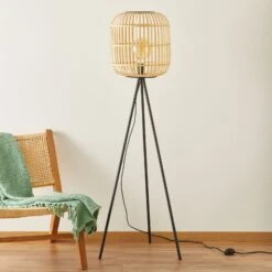 EGLO Lampadaire Bordesley Trépied Avec Abat-jour Bois -Luminaire 3032401 6