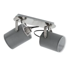 EGLO Plafonnier Villabate Avec 2 Abat-jour Tissu Gris -Luminaire 3032413 2