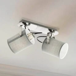 EGLO Plafonnier Villabate Avec 2 Abat-jour Tissu Gris