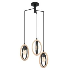 EGLO Suspension Basildon, Détails Bois à 3 Lampes Ronde -Luminaire 3032602 2