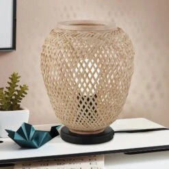 EGLO Lampe à Poser Dembleby En Bois, Coloris Nature