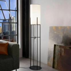 EGLO Lampadaire Glastonbury Abat-jour Tissu, Noir/blanc