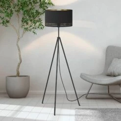 EGLO Lampadaire Esteperra, Trépied, Noir/doré -Luminaire 3032831 4