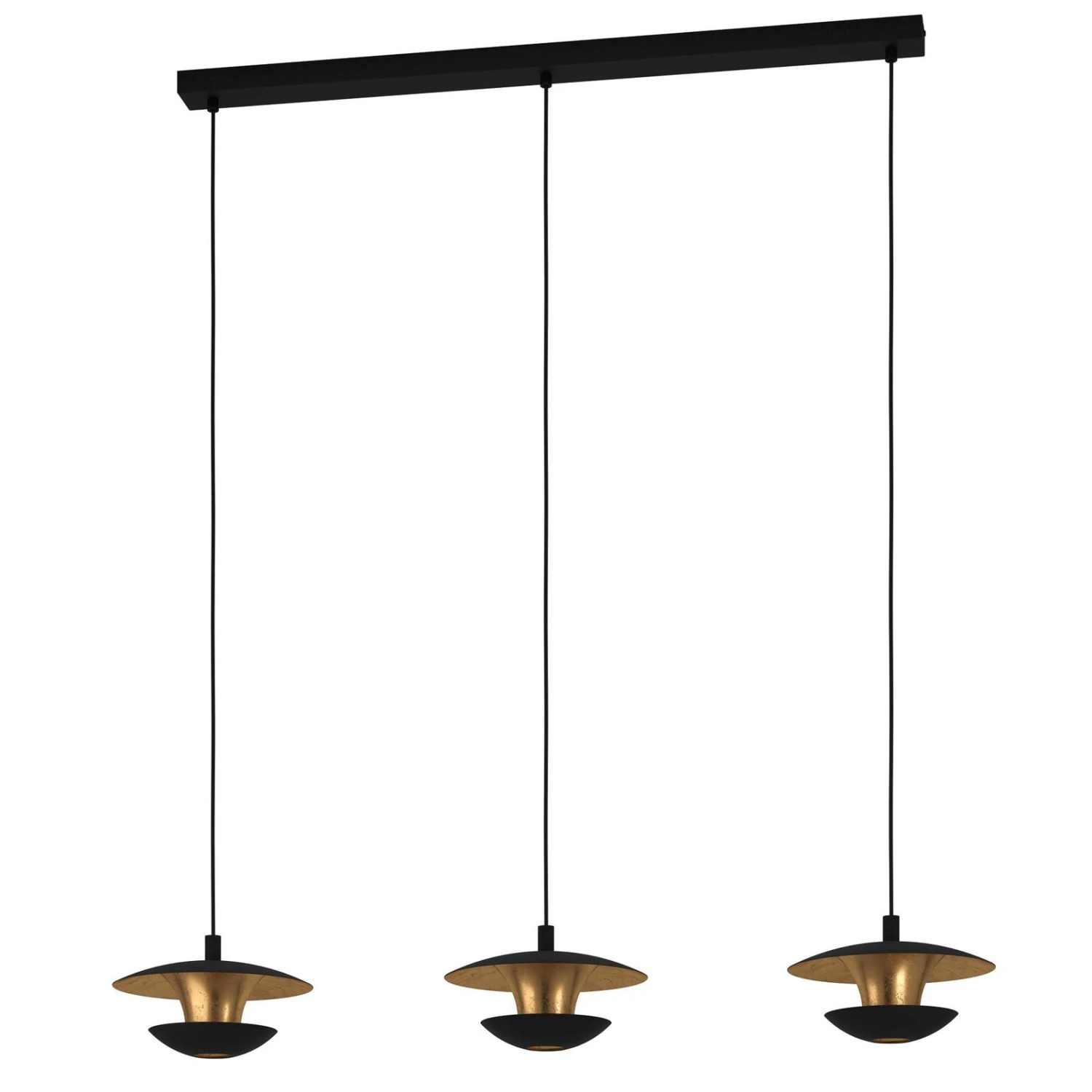 EGLO Suspension LED Nuvano, Trois Lampes, Noir/doré 3 EGLO Suspension LED Nuvano, Trois Lampes, Noir/doré