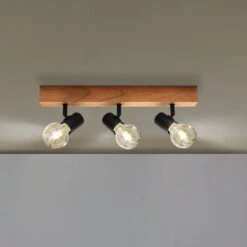 EGLO Plafonnier Townshend 3 En Bois à 3 Lampes Noir